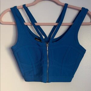 🎀5 for $25🎀  BEBE Royal Blue Strappy Zip-Front Crop Top